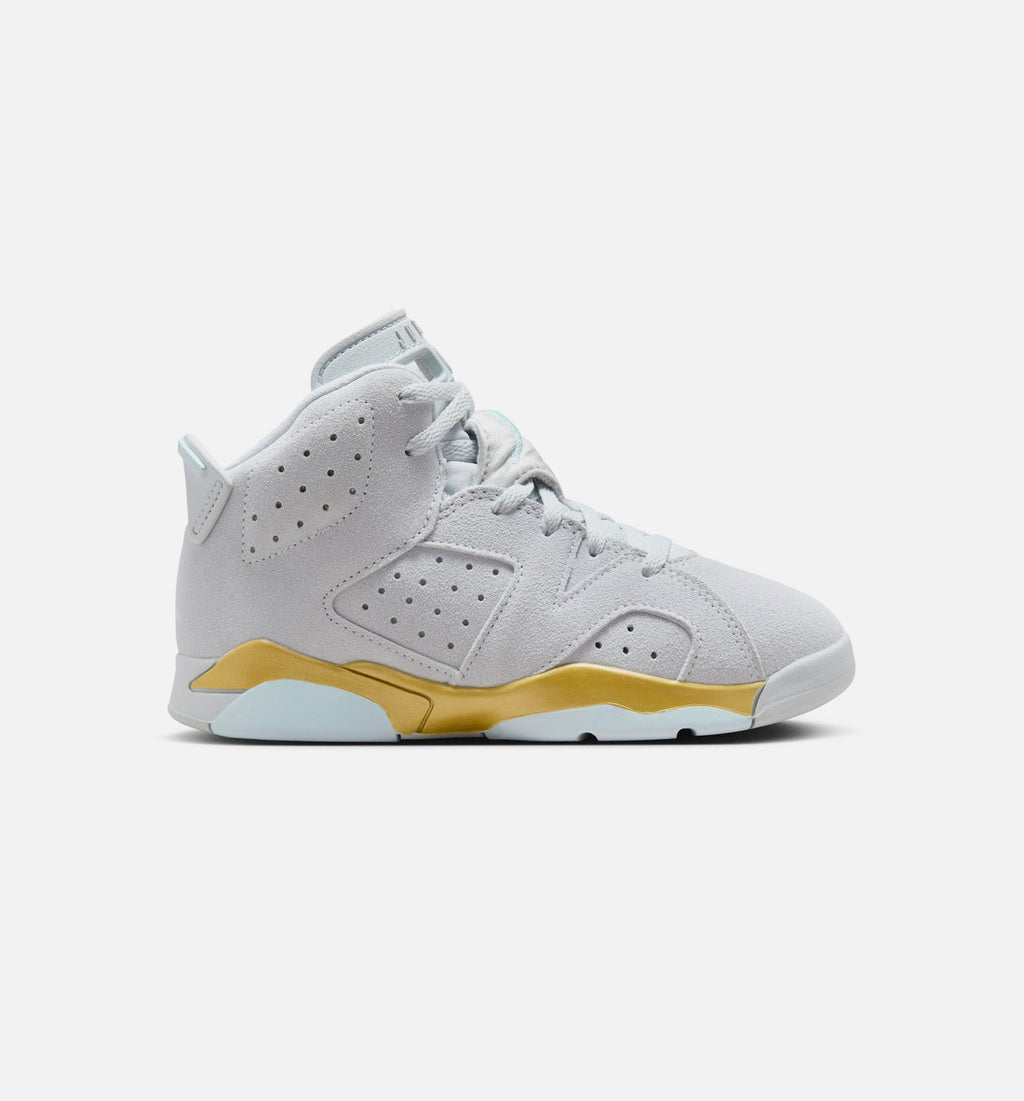 Air Jordan 6 Retro Pearl Preschool Shoes - Platinum/Blue/Gold