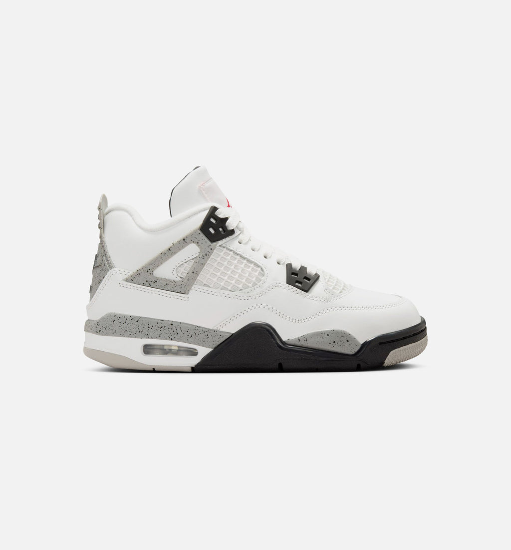 Air Jordan 4 Retro White Cement Kids' Shoes - White/Grey/Red