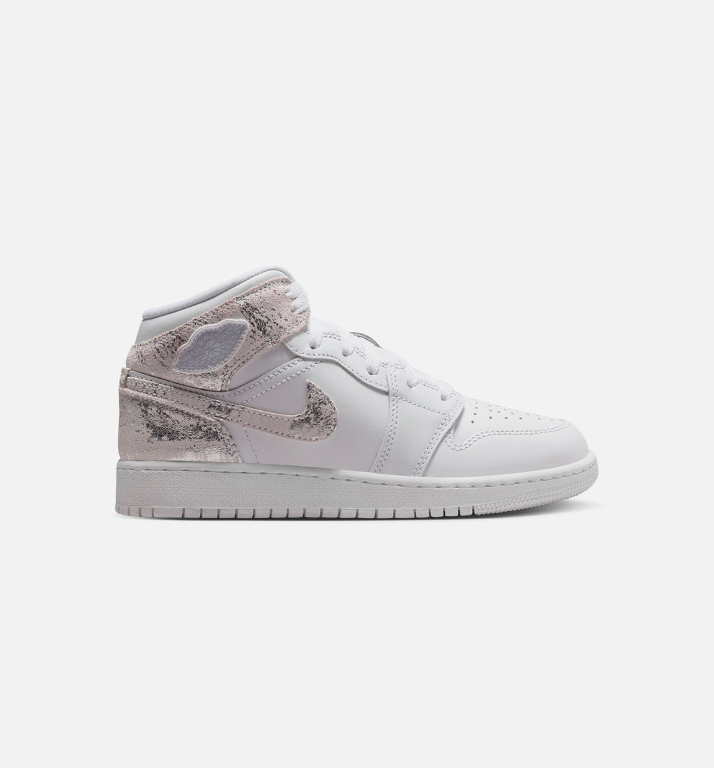 Air Jordan 1 Mid SE Kids' Shoes - White/Field Silver