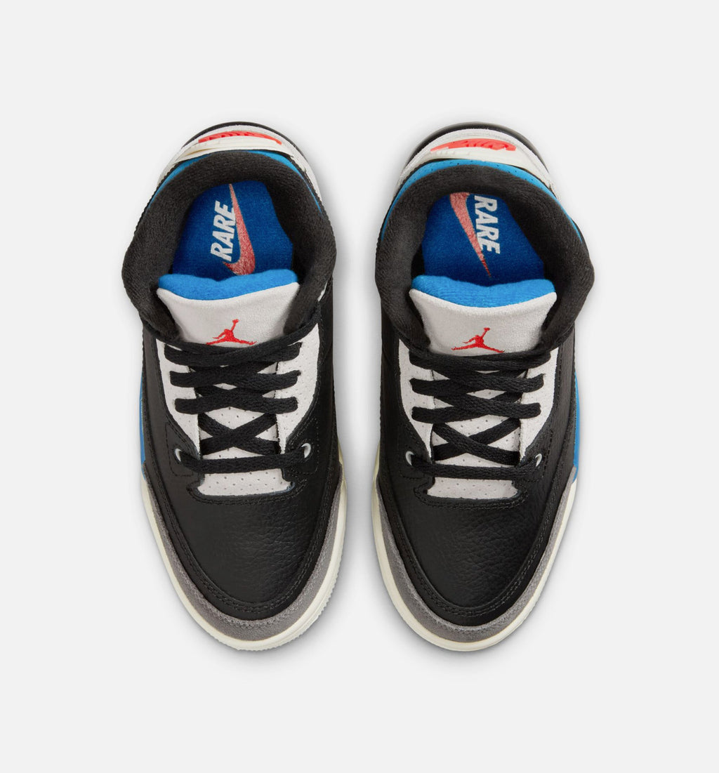 Air Jordan 3 Retro OG Rare Air Preschool Shoes - Black/Chile Red/Grey
