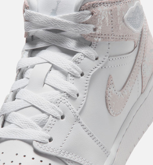 Air Jordan 1 Mid SE Kids' Shoes - White/Field Silver