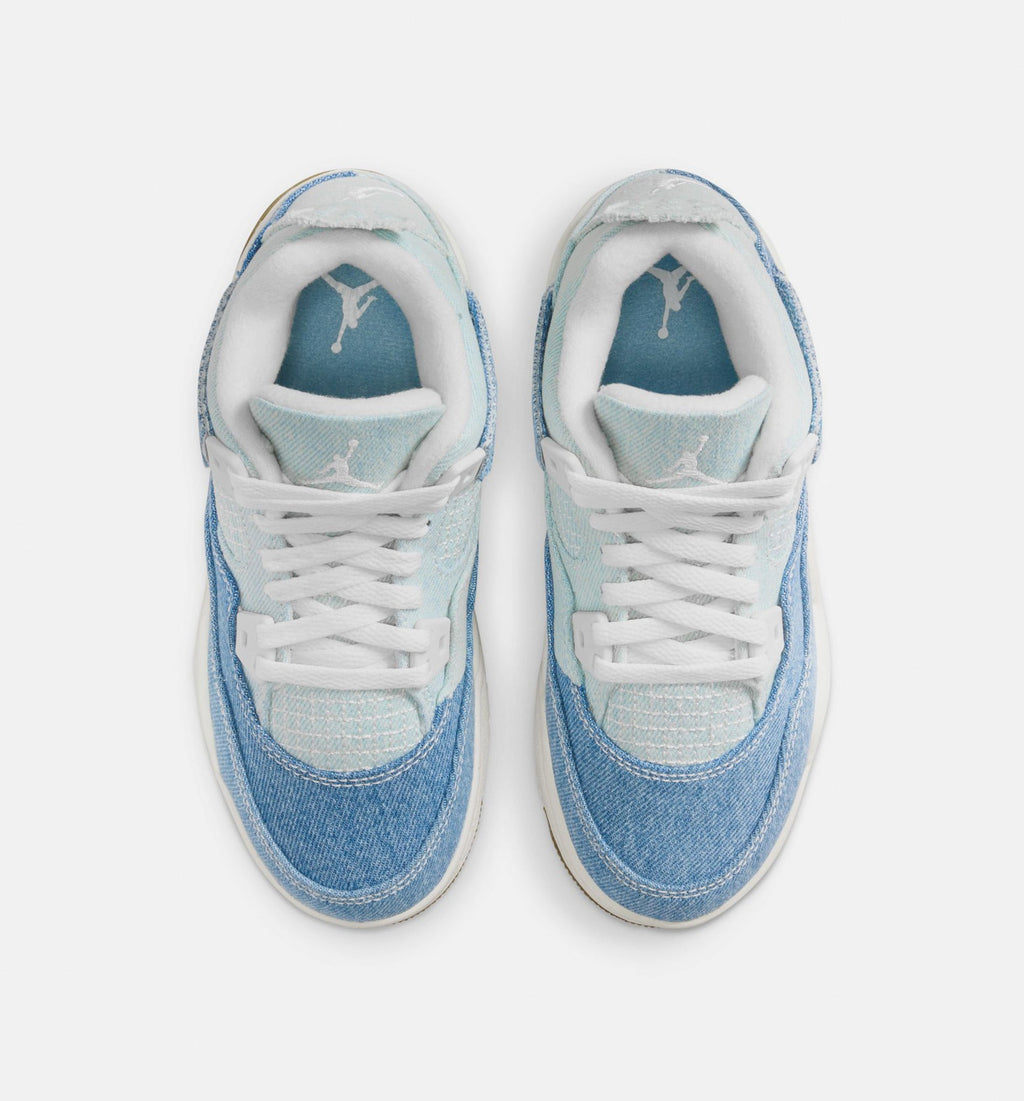 Air Jordan 4 Retro Worn Blue Preschool Shoes - Cream/Faded Blue