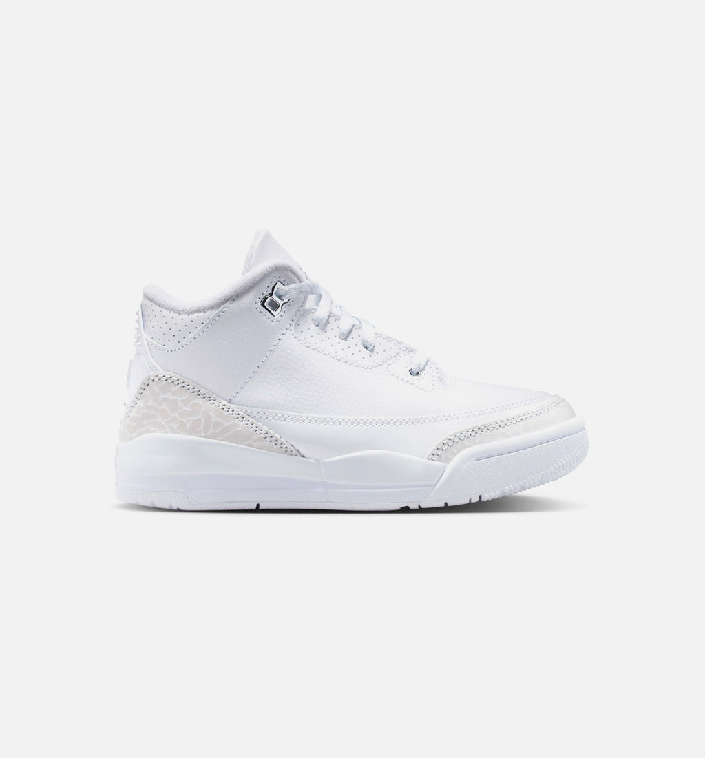 Air Jordan 3 Retro White Silver Preschool Shoes - White/Metallic Silver