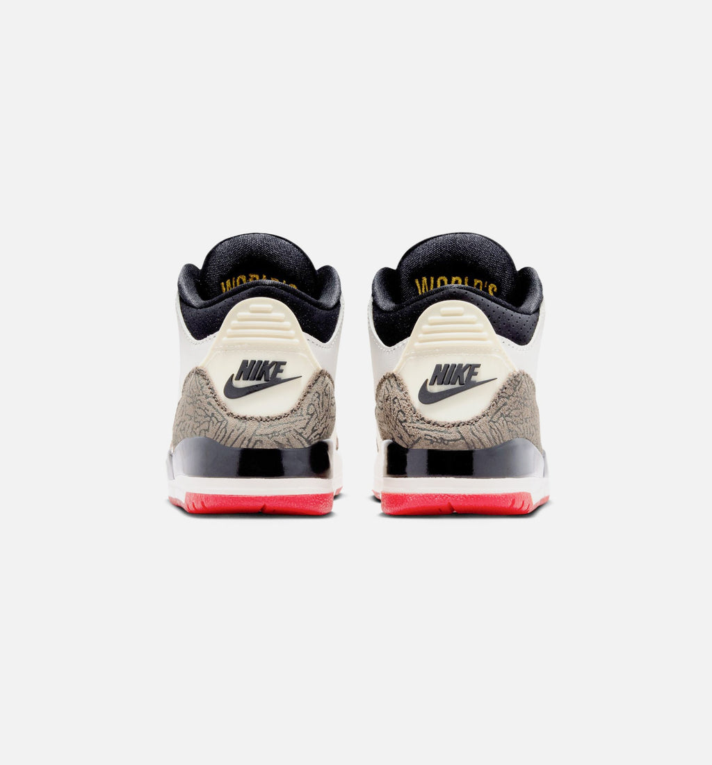 Air Jordan 3 Retro Sail and University Red Preschool Shoes - Sail/Black/Red
