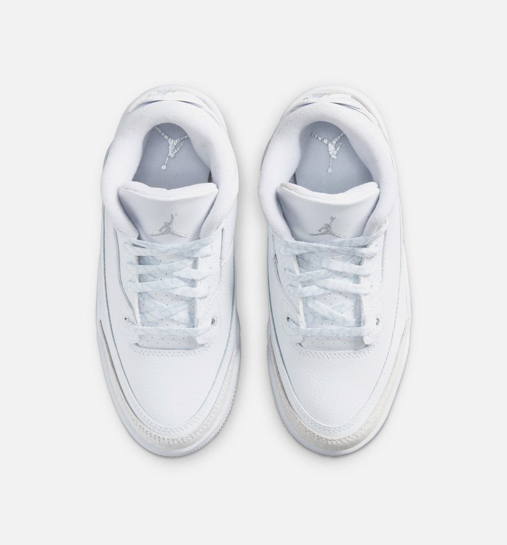 Air Jordan 3 Retro White Silver Preschool Shoes - White/Metallic Silver